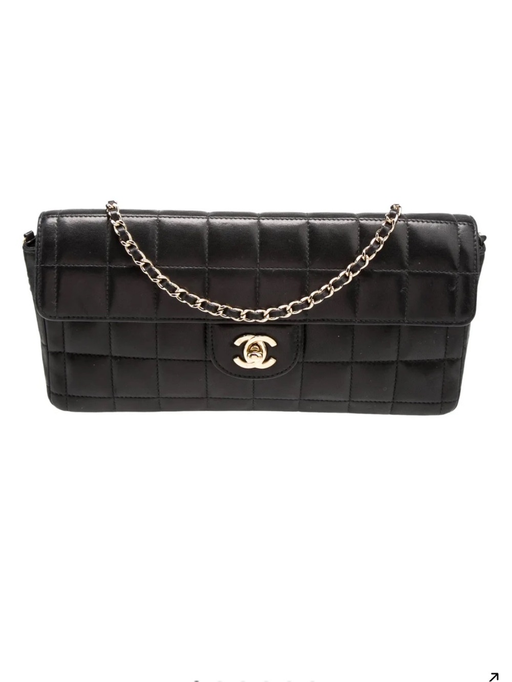 CHANEL East West Chocolate Bar Flap Bag Black Lambskin with Gold Hardware